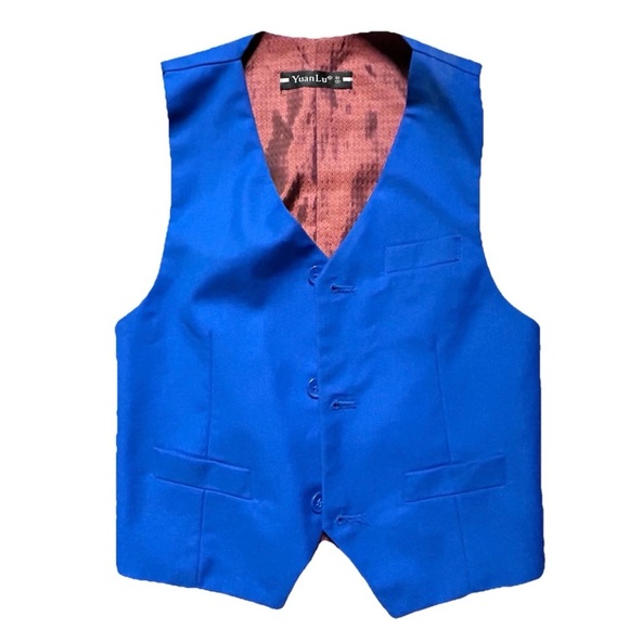 Boys Bright Blue Three Piece Tuxedo Jacket Vest Pants Size 8 - Picture 4 of 5